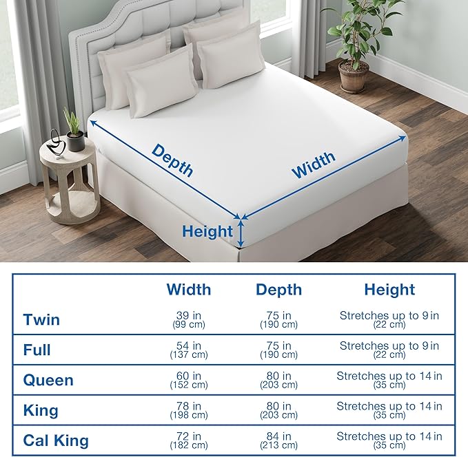 Fresh Ideas Fitted Vinyl Mattress Protector, Waterproof, Hypoallergenic, 14" Pockets, Queen