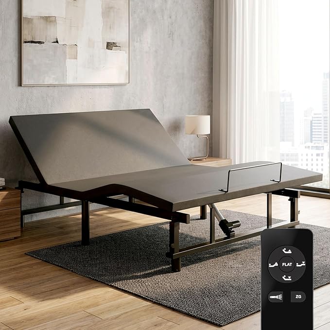 King Size Adjustable Bed Frame with Wireless Remote, Zero Gravity & Head & Foot Incline, Heavy-Duty Steel Frame, Whisper-Quiet Motor, Easy Installation (79" L x 74" W x 12.72" H), Black