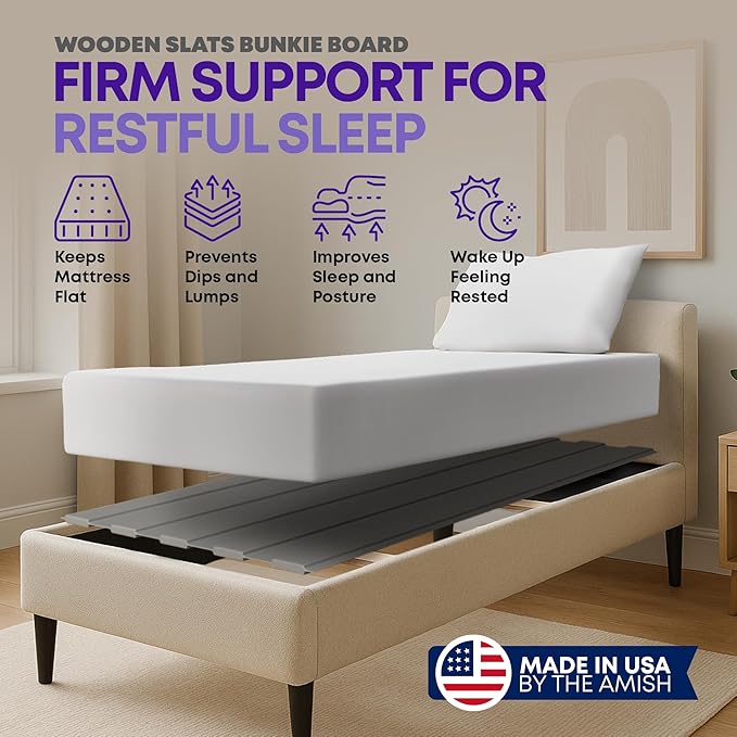 Greaton, Wooden Twin Bed Slats for Support Under Mattress with Cover – Replacement Wood Slats for Twin Size Bed Frame – Under Mattress Support Without Extra Height – 3.38-Inch Standard Width
