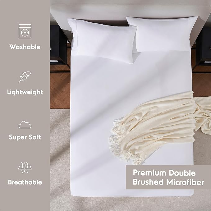 Nestl White Extra Deep Pocket Fitted Sheet Full Size, Hotel Luxury Deep Pocket Full Size Fitted Sheet Only Easily Fits 18 to 24 Inch Mattress, Soft, Wrinkle-Free, and Breathable with Corner Straps