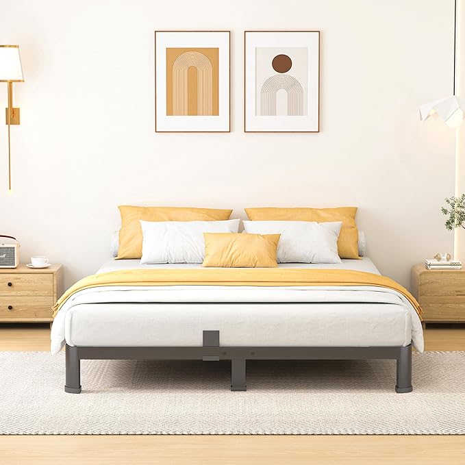 Superay 10 Inch Queen Size Metal Platform Bed Frame with Round Corners, Storage Space Under High Bed Frame-Heavy Duty Steel Slats Support, Noise Free - Easy Assembly - No Box Spring Needed