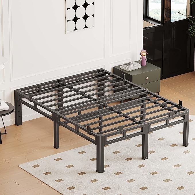 14 Inch King Size Bed Frame Heavy Duty, Metal Double Layer Steel 4000 lbs Capacity, Platform with Large Under Bed Storage Space, No Box Spring Needed, Noise-Free, Easy Assembly
