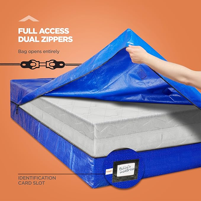 Queen Mattress Bags For Moving With 8 Handles (2-Pack) Queen Mattress Moving Bag – Tear-Proof Mattress Storage Cover With Dual Zippers – Reusable Mattress Moving Bags - Storage Mattress Protector