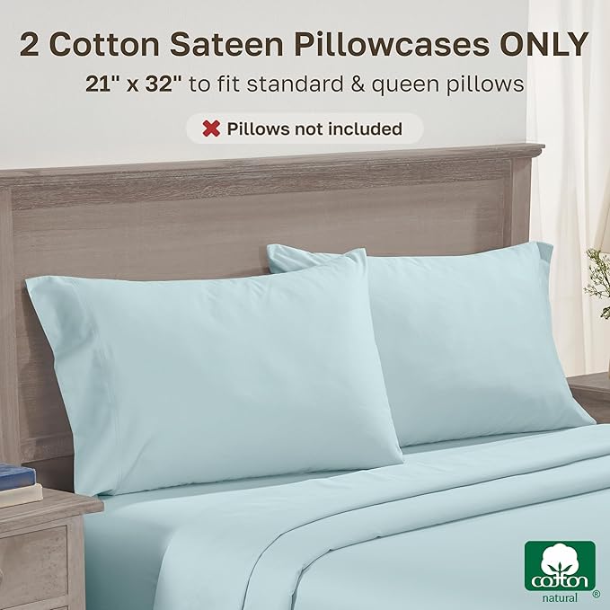 CALIFORNIA DESIGN DEN Luxuriously Soft Hotel Quality 600 Thread Count, 100% Cotton Set of 2 Cases, Crisp & Cool Standard Pillows Cases Set of 2 Fits Standard & Queen Pillows (Seafoam)