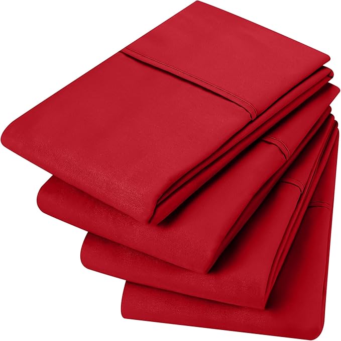 Utopia Bedding King Pillow Cases - Pack of 4 - Envelope Closure - Soft Brushed Polyester Fabric - Shrinkage and Fade Resistant Pillow Covers King Size 20 X 40 Inches (Red)
