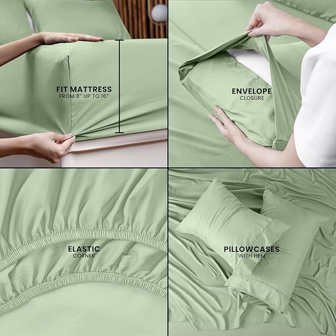 Utopia Bedding Full Sheet Set – 4 Piece Bed Sheets for Full Size Bed, Soft and Breathable Microfiber, Includes 1 Fitted Sheet, 1 Flat Sheet and 2 Pillowcases (Sage) (Pack of 2)