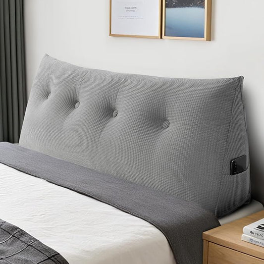 Huatean Home Soft Headboard Pillow Full Size, Wall Backrest Wedge Pillow Headboard Full, Reading Backboard Pillows, Large Dorm Daybed Bolster Pillows for Back Support with Removable Cover, Gray