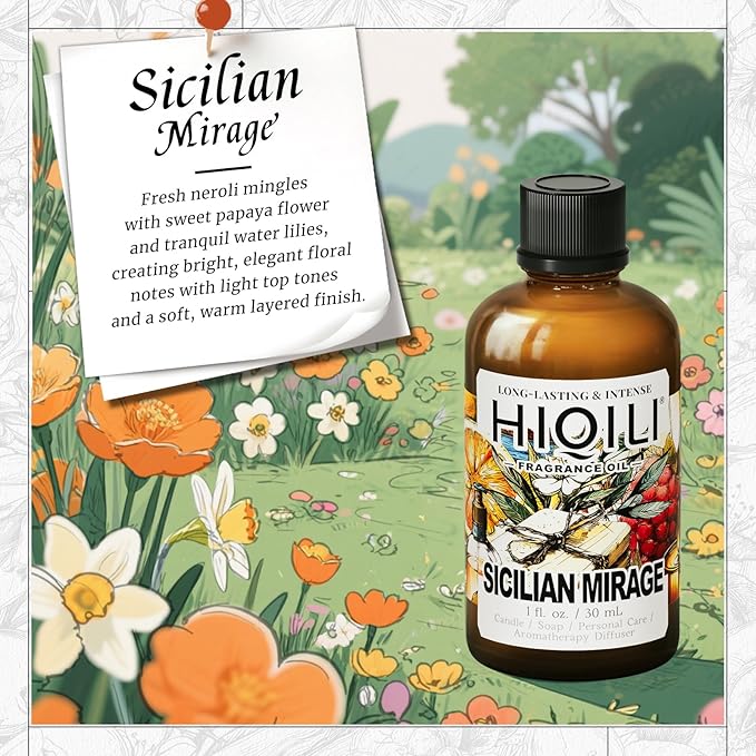 HIQILI Sicilian Mirage Fragrance Oil - Premium Oil for Candle & Hair Perfume Making, Personal Care Scenting, Luxury Scents - 1 Fl Oz