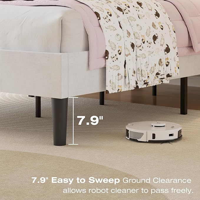 VECELO Twin Size Bed Frame with Upholstered Headboard, Heavy-Duty Bedframe with Wooden Slats & Steel Framework, Easy Assembly, Pure White