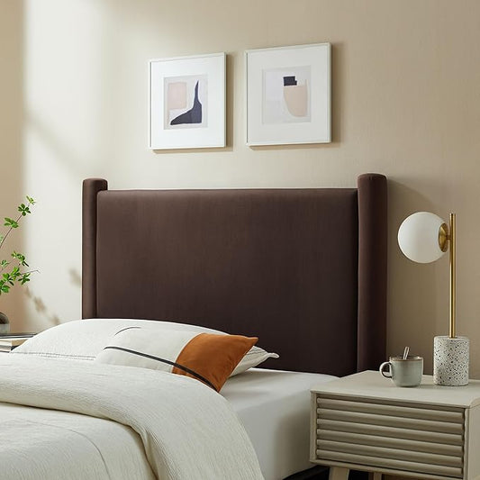 Modway Rael Twin Upholstered Headboard with Pillars in Chocolate Brown – Velvet Headboard – Stain-Resistant Performance Velvet Headboard for Twin Beds