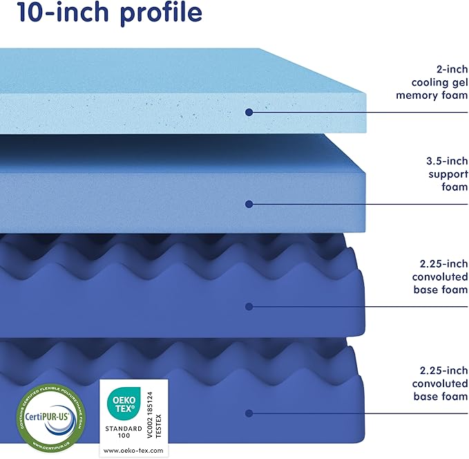 Vibe Gel Memory Foam 10 Inch Mattress - Bed-in-a-Box - King Size - Pressure Relief - Certi-PUR Certified