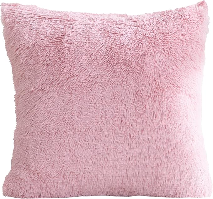 Reafort Luxury Long Hair, PV Fur, Faux Fur Euro Sham Pillow Cover/Case 26"x26" with Zipper Closure (26"x26" Euro Sham, Pink)