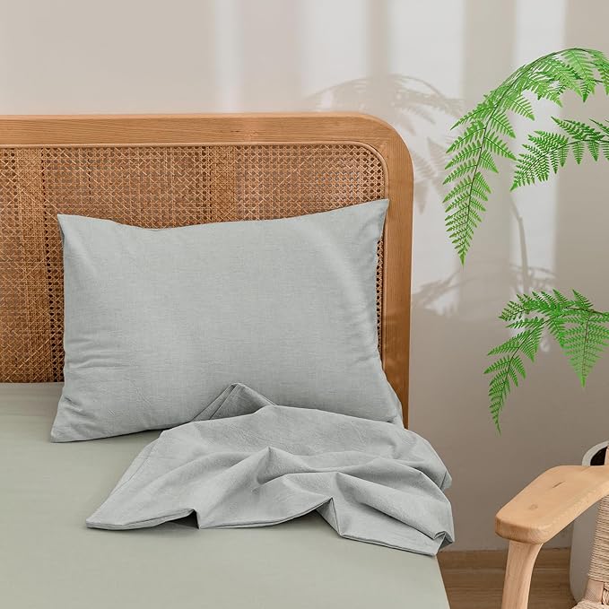 BESTOUCH 100% Washed Cotton Pillowcase for Hair and Skin Linen Feel Soft Comfortable Breathable 2 Set Pillow Case with Envelope Closure Solid Northern Droplet Grey Queen 20x30 Inches