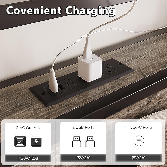 VINGLI Bed Frame Twin Size with 4 Storage Drawers and Headboard, Metal Platform Bed with Charging Station and RGB LED Lights, No Box Spring Needed, Noise Free, Easy Assembly, Wash Grey