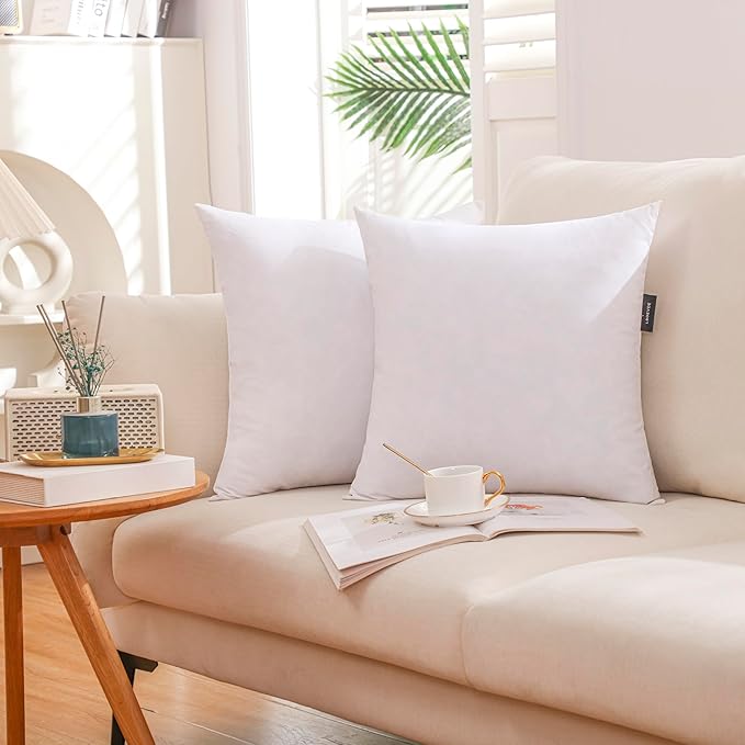 18x18 Inch Gold Goose Down and Feather Throw Pillow Inserts-2 Packs,White,Super Soft Cover,Double Layer Dwon Proof Design,High Filling Weight.