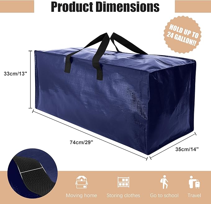 NATURELUX Heavy Duty Moving Bags with Backpack Straps and Strong Handles, Alternative to Moving Boxes and Storage Totes for Dorm Room Essentials, 6 Pack, Blue