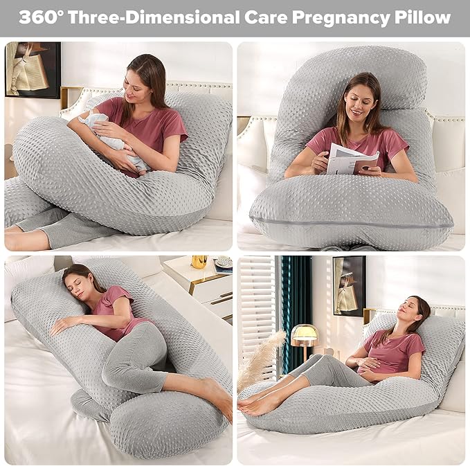 U-Shaped Full Body Pregnancy Pillow for Sleeping – 57" Maternity Pillow with Removable Cover, Support for Back, Legs, Belly & Hips (Velvet-Light Gray)