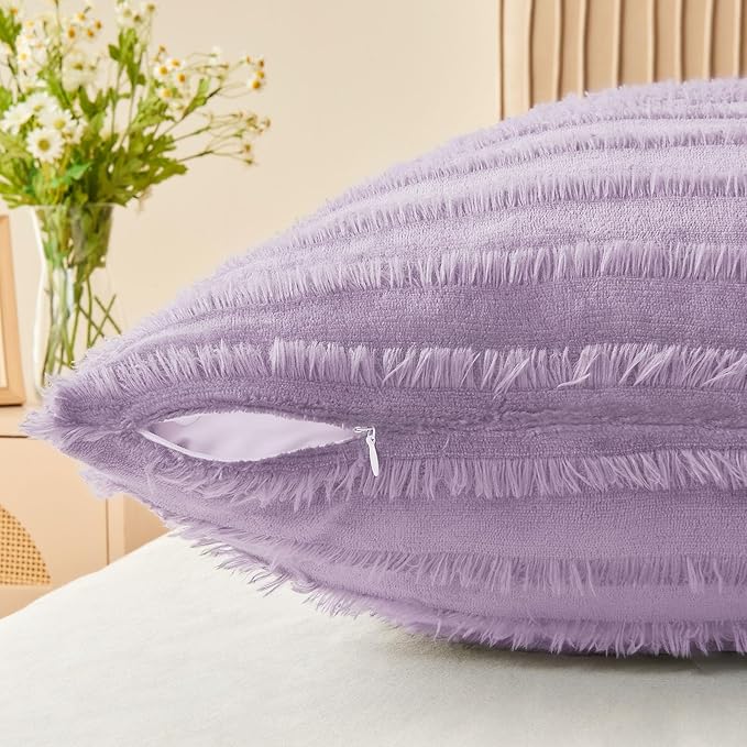 BEDELITE Body Pillow Cover with Zipper Closure, Decorative Boho Fleece Pillowcase 20 x 54 Inches, Luxury Fluffy Plush Long Body Pillow Pillowcase for All Seasons(Lavender-Boho)