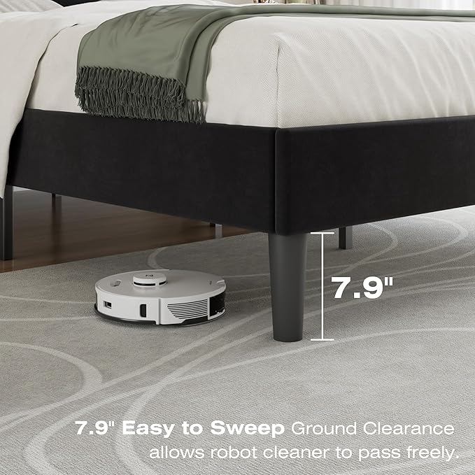 VECELO Full Bed Frame with Upholstered Headboard, Heavy-Duty Platform Bedframe with Strong Wooden Slats Support, No Boxing Spring Needed, Velvet & Black