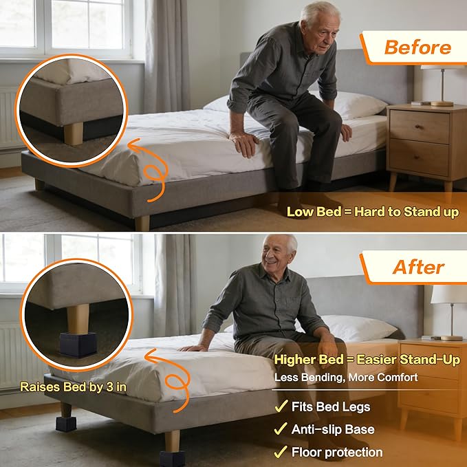BTSD-home Adjustable Bed Risers 3 or 6 Inch - Heavy Duty Furniture Lifter Set of 4, Supports 2,200 lbs - for Under Bed Storage, Dorm, Bed Frame, Sofa, Table, Chair, Desk - Black