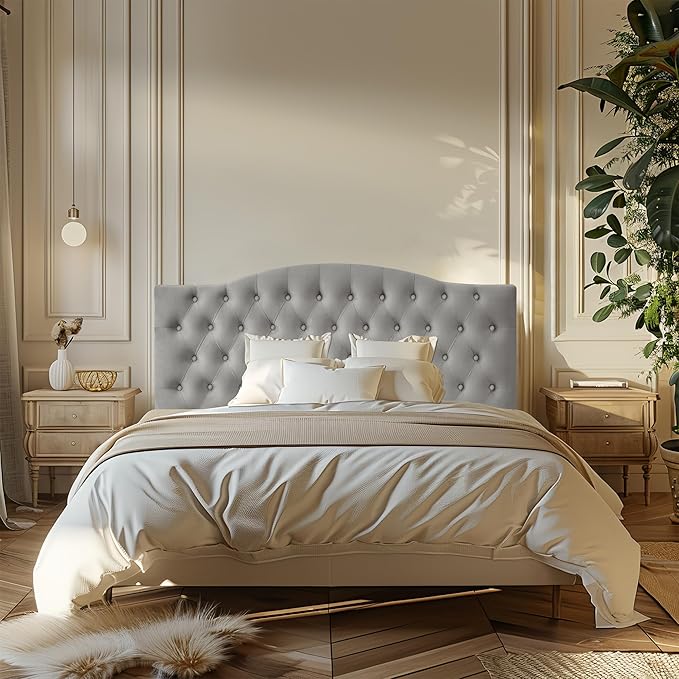 Furpopup Velvet Upholstered Headboard Queen/Full Size Latest Model Wall Mount, Bed Frame Mount, Featuring High-Density Sponge Padding, Luxury Texture Easy Assembly Comfort and Style-Silver Gray