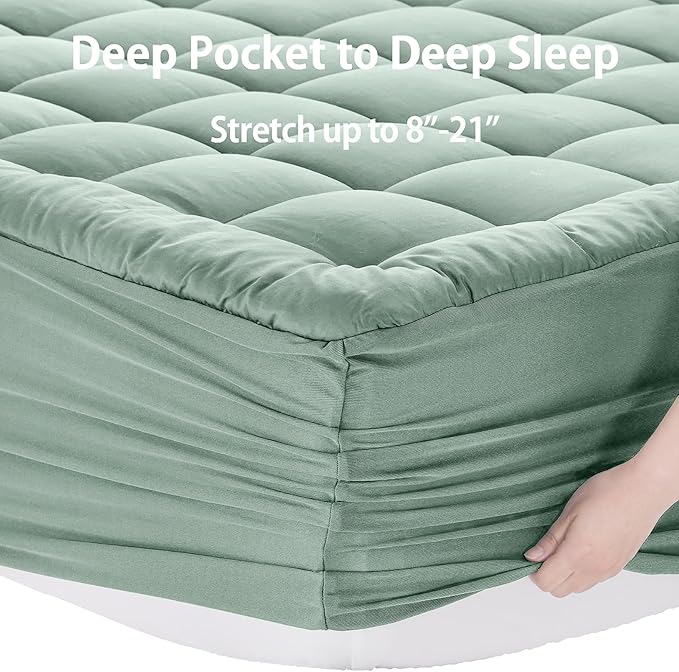 EASELAND Full Size Mattress Pad Pillow Top Mattress Cover Quilted Fitted Mattress Protector 8-21" Deep Pocket Cooling Mattress Topper (54x75 Inches, Pale Aqua)