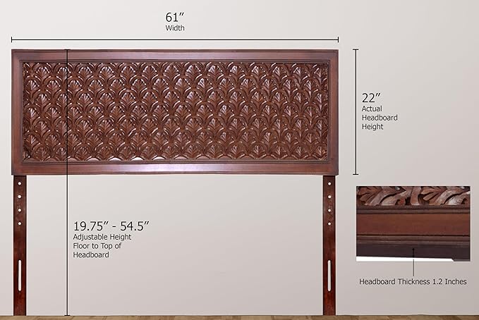 COTTON CRAFT Solid Wood Sturdy Queen Headboard - Compatible with All Bed Frames - Intricate Hand Carved - Bohemian Transitional - Beautiful for Any Bedroom - Taj - Antique Brown