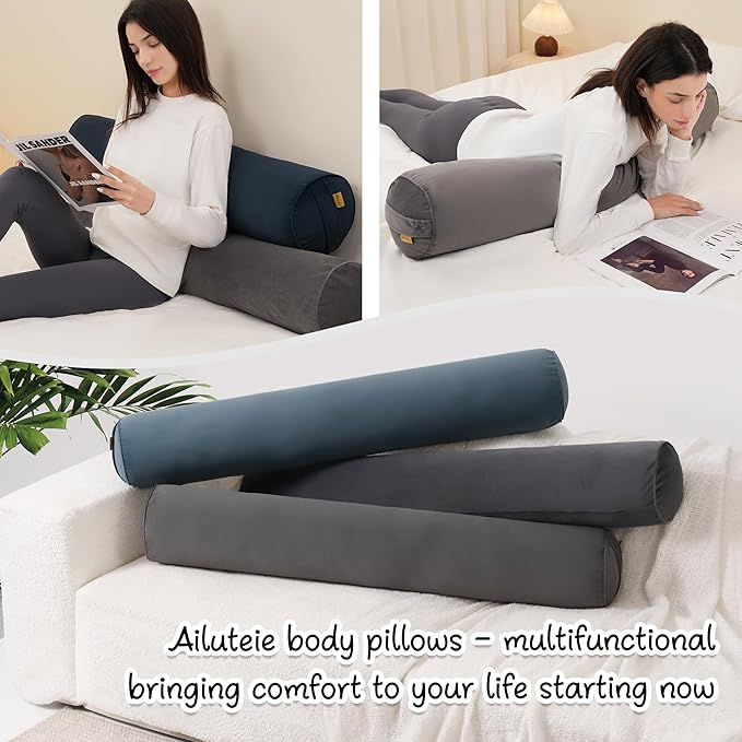 Body Pillow for Adults,Long Round Pillow,Big Cylindrical Pillow,Large Full Bolster Pillows for Side Sleepers (Steel Gray, 47.24"*7.87")
