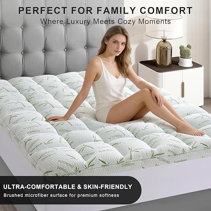 3 Inch Memory Foam Mattress Topper Full Size Viscose from Bamboo Extra Thick 1300 GSM Quilted Fitted Protector Pillow Top Cover for Back Pain Deep Pocket Up to 21 Inches