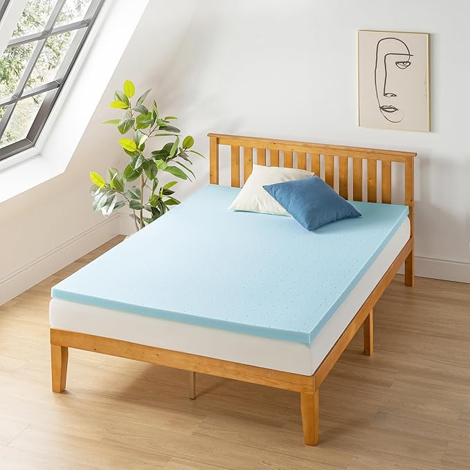 Best Price Mattress 2 Inch Ventilated Memory Foam Mattress Topper, Cooling Gel Infusion, King, Dorm Essentials, Blue