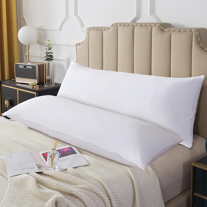 SHOUREN Cotton Memory Foam Body Pillow Insert (2 Pack)- Cooling Breathable Full Body Pillow for Side Sleeper - Soft Long Bed Pillow for Adults - 20 x 54 inch-White