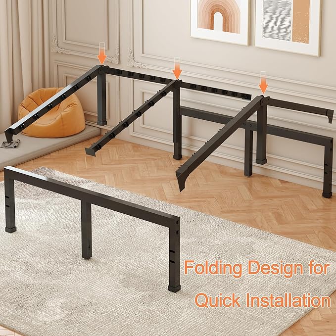 FUIOBYVV Queen Bed Frame, 14 Inch Heavy Duty Metal Platform Bed Frame Queen Size Support Up to 3500 lbs, No Box Spring Needed,Headboard Holes,Steel Slat Support,Noise Free,Easy Assembly