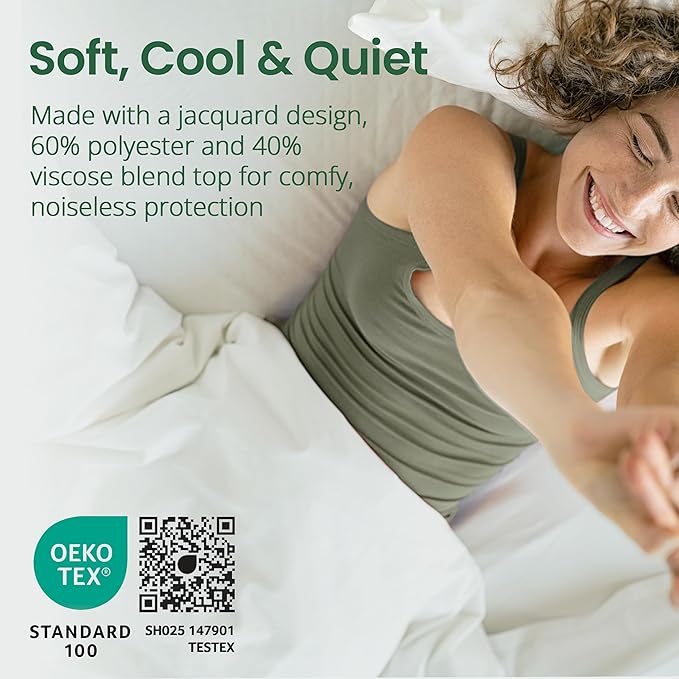 SafeRest Sleepure Waterproof Mattress Protector King Size - Viscose Derived from Bamboo - Fitted with Stretchable Pockets - Machine Washable Cotton King Mattress Cover for Bed