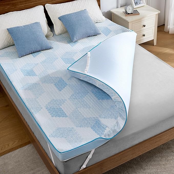 PERLECARE 3 Inch Queen Mattress Topper- Cooling Gel Memory Foam Mattress Topper with Breathable Bamboo Viscose for Pressure Relief, Washable & Non-Slip, Made with CertiPUR-US® Certified & Oeko-Tex