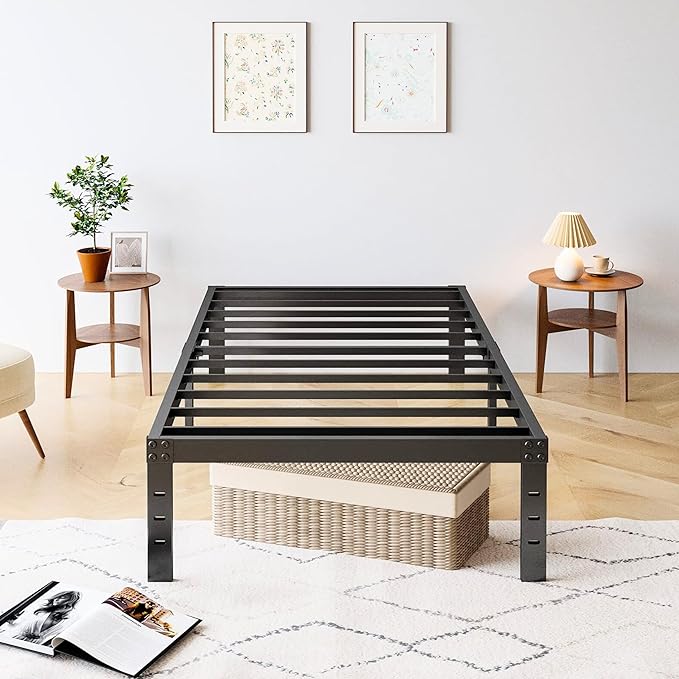 14 inch Twin Bed Frame No Box Spring Needed, 1000 lbs Heavy Duty Metal Platform Bed Frames, Non-Slip and Noise-Free Mattress Foundation, Black