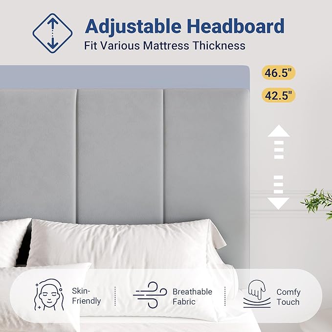Allewie Queen Size Velvet Lift Up Storage Bed Frame, Vertical Channel Tufted Headboard, Hydrualic Underneath Storage, Upholstered Platform Bed, Wooden Slats Support, No Box Spring Needed, Gray