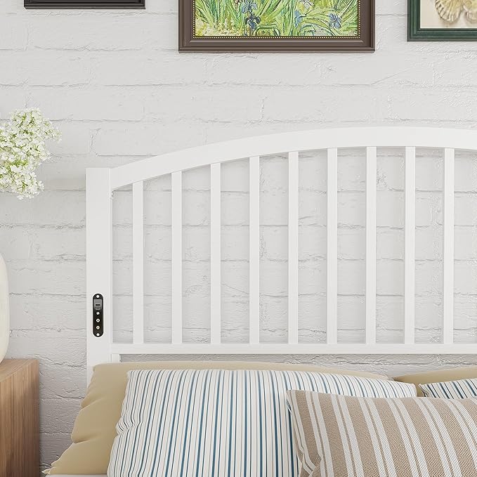Weehom Queen Headboard with Led Lights, Farmhouse Vintage Style Metal Headboard Queen Size, Modern Freestanding White Headboard Only for Bedroom