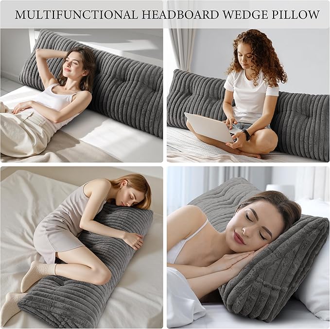 Headboard Pillow King, Triangular Wedge Pillow Headboard King, Cushion Headboards Reading Pillows, Backrest Pillows for Sitting in Bed or Working with Removable Cover, Grey