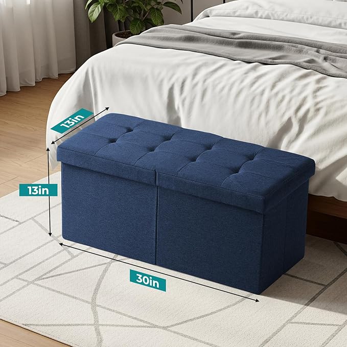 30-INCH Storage Ottoman Bench, Footrest with Storage, End of Bed Bench Coffee Table for Living Room, Bedroom, Entryway, Blue