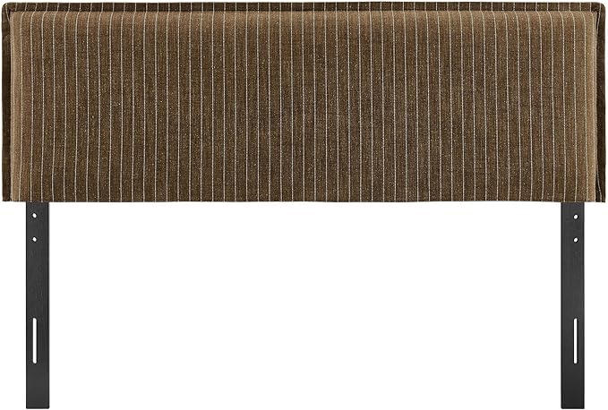 Modway Camille Full Size Striped Linen Blend Pinstripe Headboard with Removable Slipcover – in Earth Stripe - Padded Pillow Style Headboard with Adjustable Mounting for Full Beds