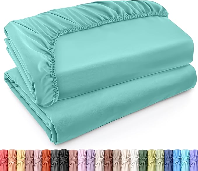 Utopia Bedding Twin XL Fitted Sheets - Bulk Pack of 2 Bottom Sheets - Soft Brushed Microfiber - Deep Pockets - Shrinkage & Fade Resistant - Easy Care (Twin XL, Spa Blue)