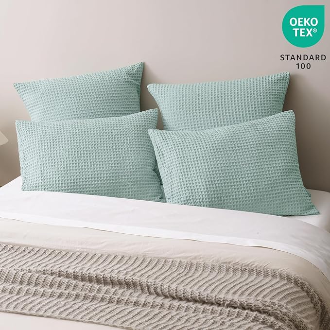 PHF Ultra Soft Waffle Weave Pillowcases King Size 20" x 36" 2 Pack, No Insert, Breathable Skin-Friendly Pillow Shams, Decorative Waffle Weave Pillow Case Covers, Aqua