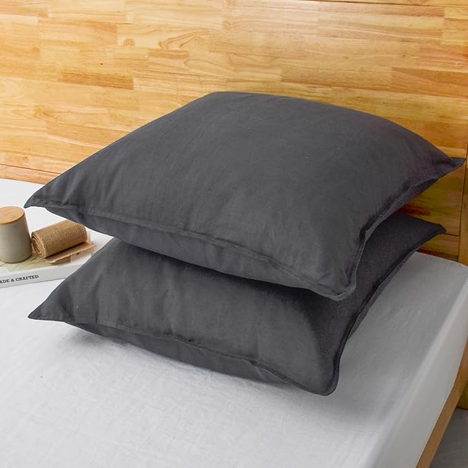 CHUFFED Linen Pillow Covers 2 Pack 100% Linen Pillow Cases, Breathable and Cooling Washed Pillow Shams with Zipper Closure for Bedding, 26x26 Inches,Dark Grey