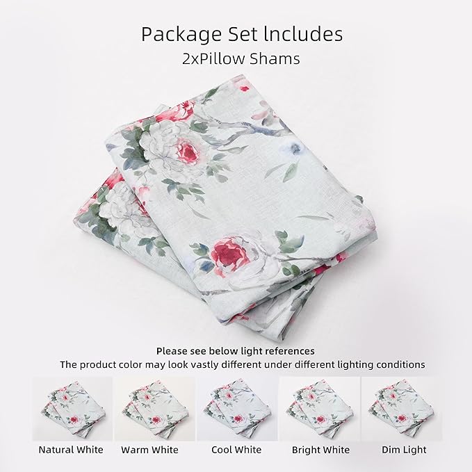 CHUFFED 100% French Linen Pillow Cases Pink Rose Print, Farmhouse Floral Stone Washed Pillow Shams with Envelope Closure Soft Breathable Vintage Pillow Covers for Decor,20x30 inches