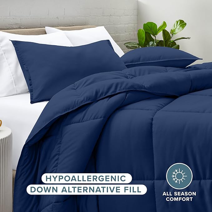 Bare Home Comforter Set - Queen Size - Ultra-Soft - Goose Down Alternative - Premium 1800 Series - All Season Warmth (Queen, Dark Blue)