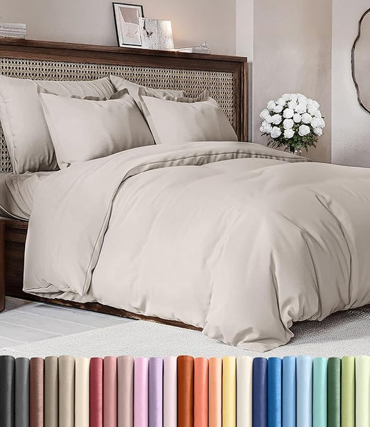 Duvet Cover Queen Size Set - Extra Soft Queen Duvet Cover 90" x 90" with 2 Pillow Shams - Hotel Luxury, Easy Care & Fade Free w/ Zipper Closures & Ties - All Season, Comfy & Breathable (Light Grey)