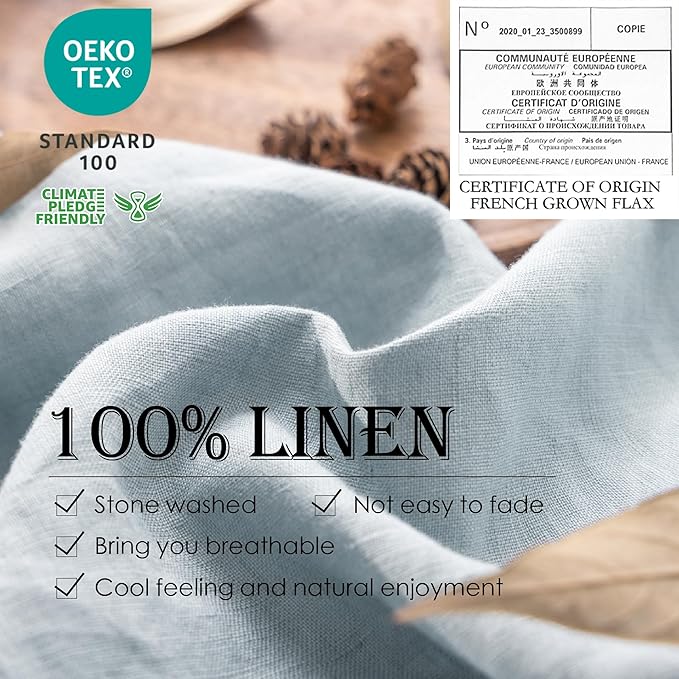 Simple&Opulence 100% Linen Duvet Cover Set 3pcs Basic Style Natural French Washed Flax Solid Color Soft Breathable Farmhouse Bedding with Button Closure - Dusty Blue, Queen