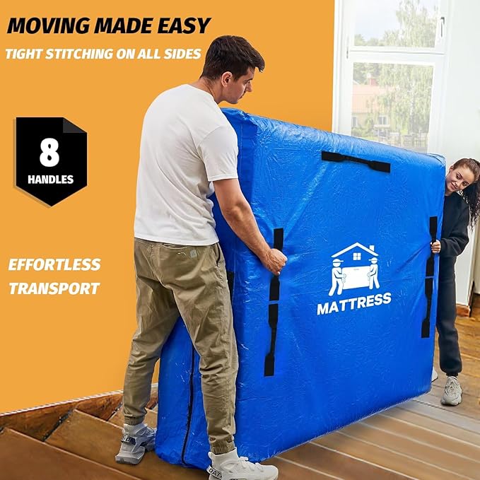Mattress Bags for Moving, BETU Mattress Protector Waterproof Mattress Cover Crib Size Storage Bags with 8 Heavy-Duty Handles and Zipper for Bed Extra Thick Large Reusable (52"x28"x6.5" Blue)