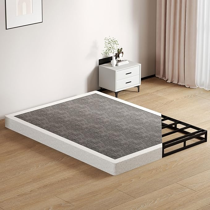 SHOANED King Size Box Springs - 5 Inch Low Profile Mattress Foundation No Noise Heavy Duty Metal Basics Bed Base with Clean Fabric Cover, Easy Assembly