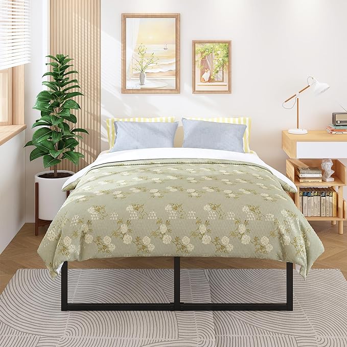 Lutown-Teen 18 Inch California King Bed Frames Sturdy Mattress Foundation, Heavy Duty Metal Cal King Platform with Steel Slats Support No Box Spring Needed, Noise Free, Easy Assembly, Black